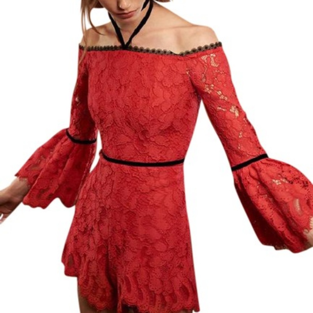 Alexis Lace Off-The-Shoulder Romper (Size XS)